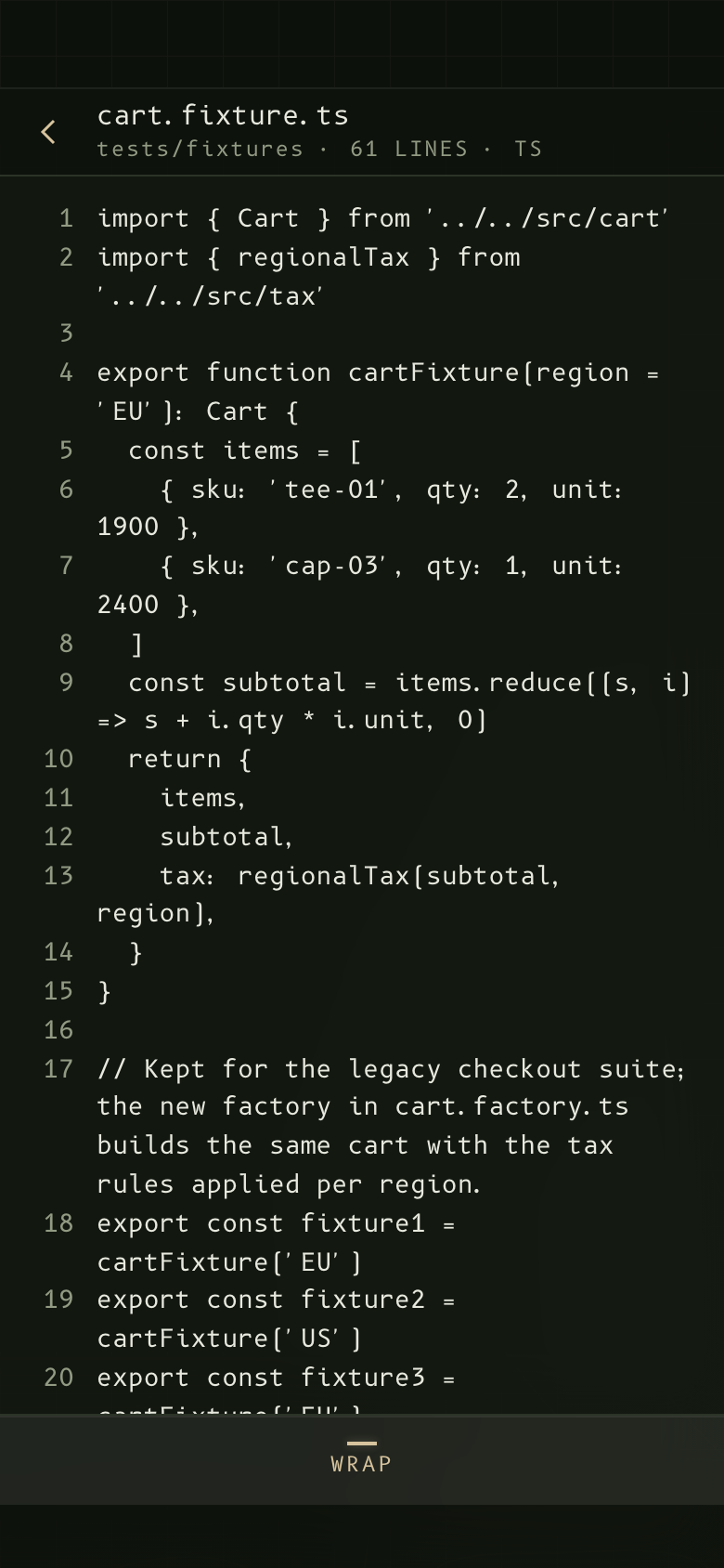 A code file the agent wrote, open on the phone